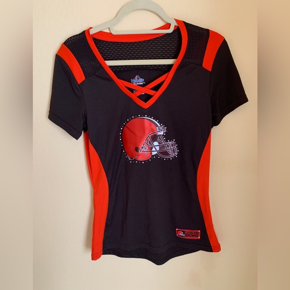 NFL Tops - Cleveland Browns Majestic Fan Fashion Bejeweled Short Sleeve Short NWT Medium